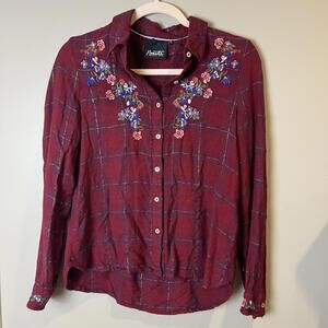 Nanette Lepore Plaid Long Sleeve with Floral Embroidery - Women's Small